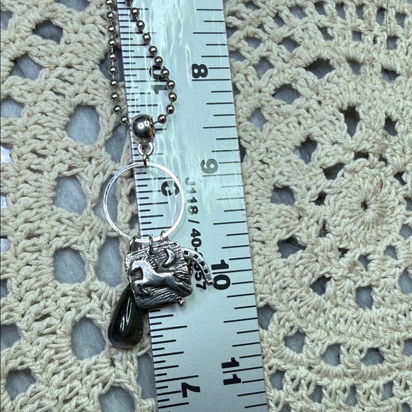 Silver horse, horseshoe,heart & labradorite Charm Necklace - Picture 3 of 8
